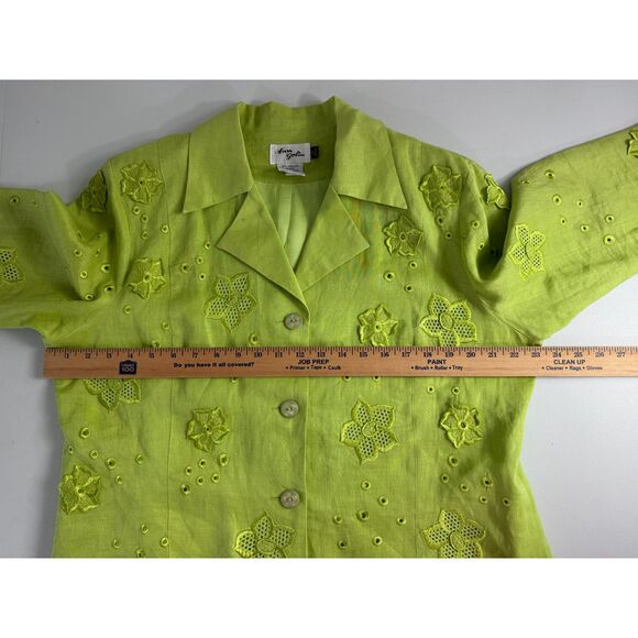 Ann Gerlin Women's Green 100% Linen Floral Jacket Size 14 *Stains* - Picture 8 of 12
